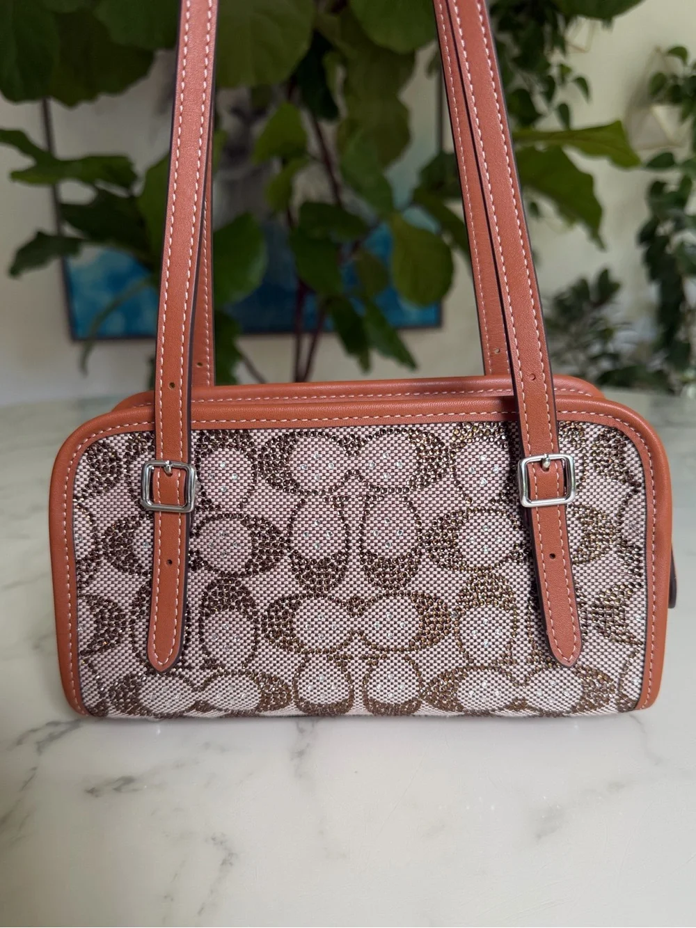 NWOT Coach Swing Zip Bag 20 In Crystal Signature Jacquard CBH53 Burnished Amber